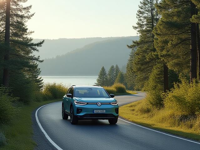 Volkswagen ID.4 SUV på en landevei i Norge