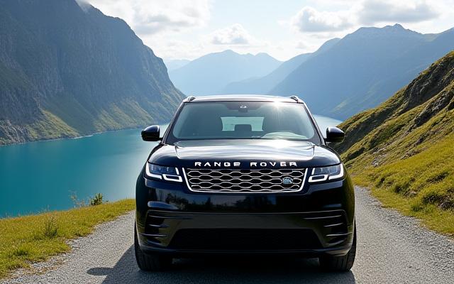 Luksuriøs Range Rover SUV kjører i et naturskjønt landskap