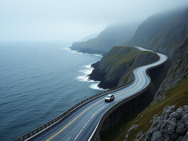 Atlanterhavsveien slynger seg over broer mellom små øyer i Norge